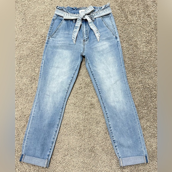 Ashley Mason High Rise Light Blue Jeans with Tie Waist - Picture 1 of 6